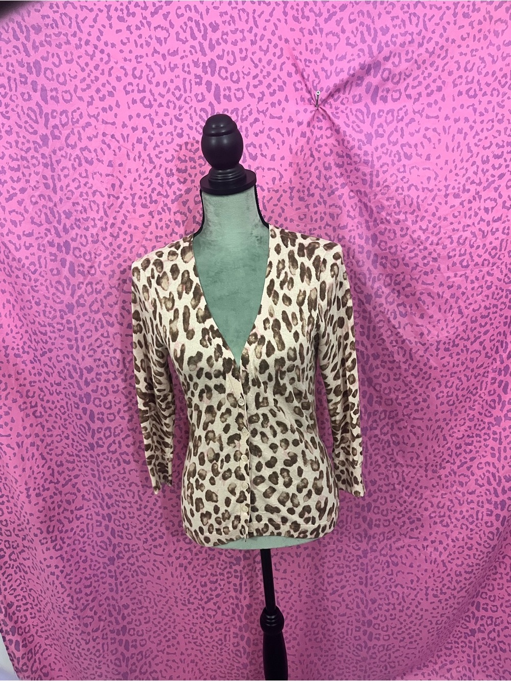 Leopard Print V-Neck Cardigan - Neutral Spots